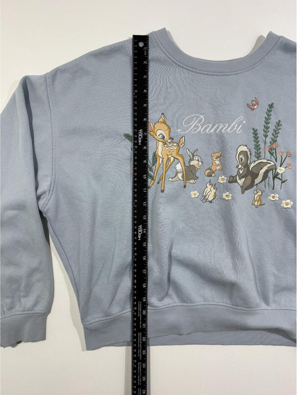 Disney Bambi Sweatshirt Womens Medium Blue Embroidered Crewneck Thumper Flower - Picture 8 of 9